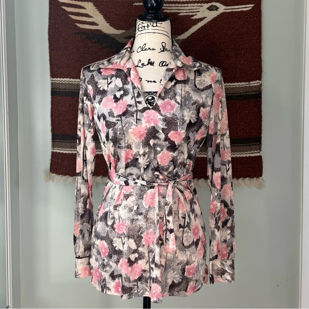 Vintage 70’s Kolortron by Koret of California Tie-Waist Floral Blouse